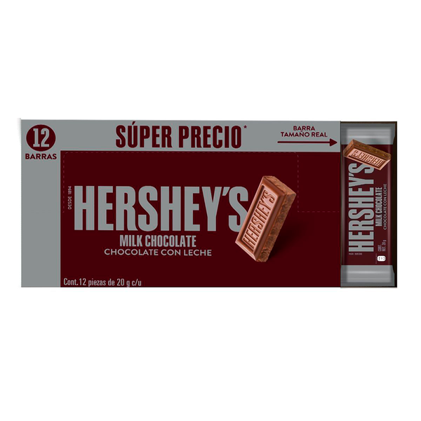 Barra Chocolate Hershey 12 pza 20 g c/u