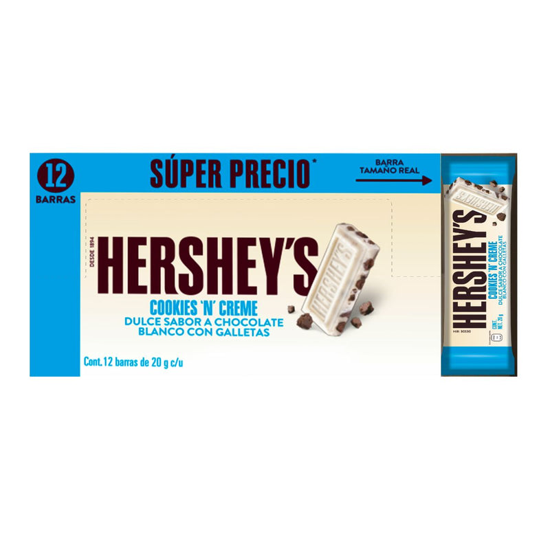 Barra Chocolate Cookies n Cream Hershey's 12 barras de 20 g c/u