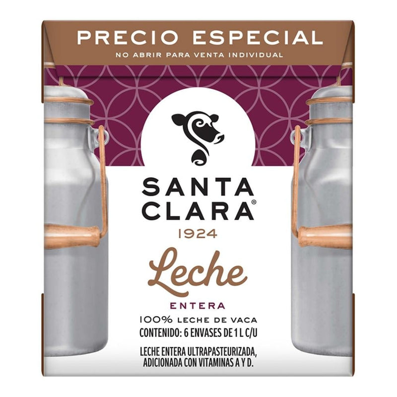 Leche Entera Santa Clara 1 Litro 6 pack